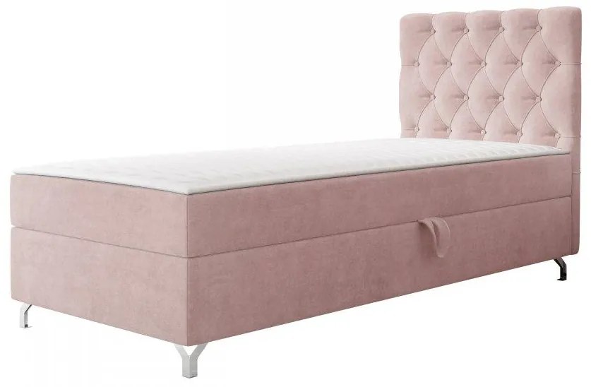 Pat de o persoană 80 cm Jenaks 1 (Roz) (cu somieră și saltea) (cu sp. depozitare) (S). Promo -17%. 1103575