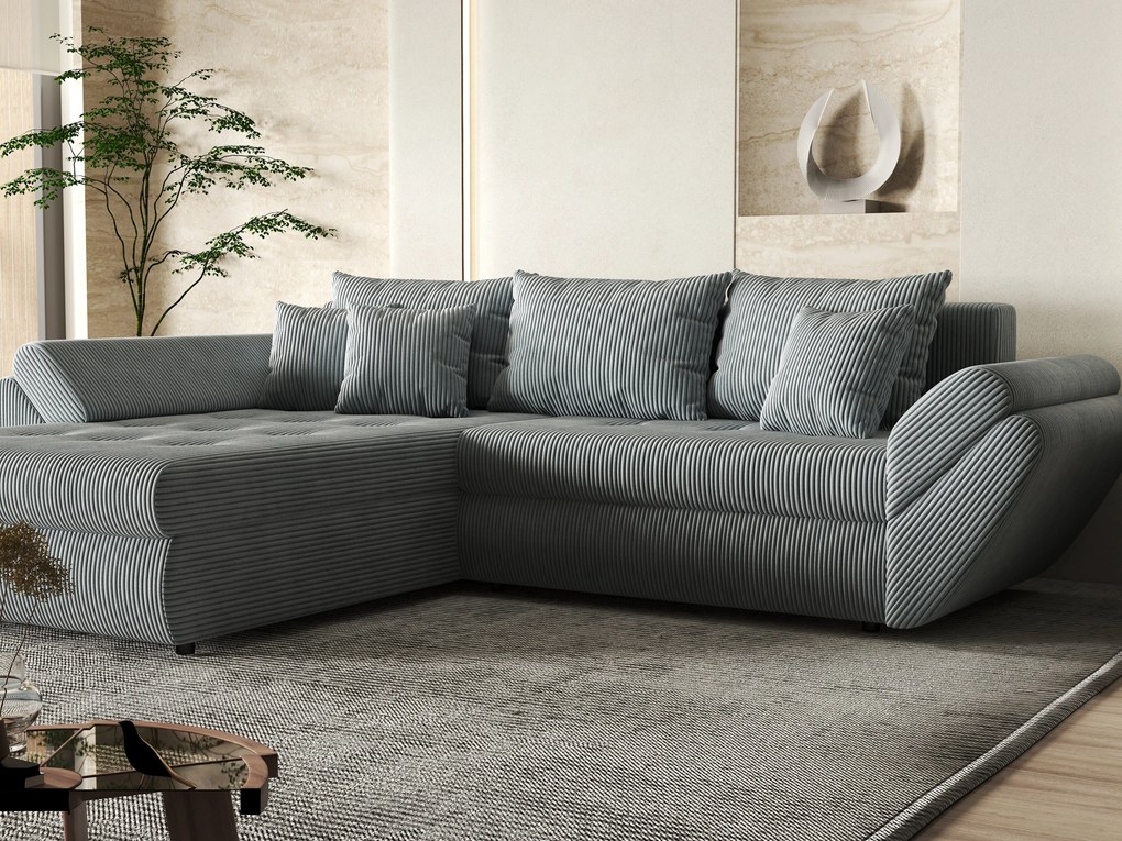 Colțar extensibil dumonde cu ladă de depozitare si sezut confortabil din spuma high-density, Loana Zoom Grey 270x185 cm