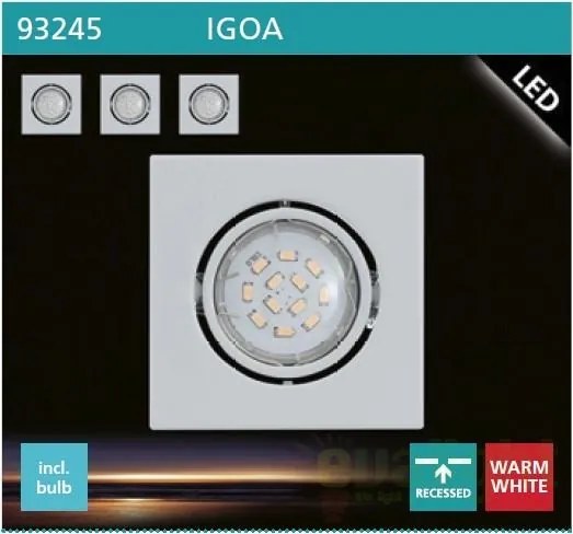 Set 3 spoturi, incastrabil pt. tavan fals, directionabil, dim. 9,5x9,5cm, LED Igoa 93245 EL