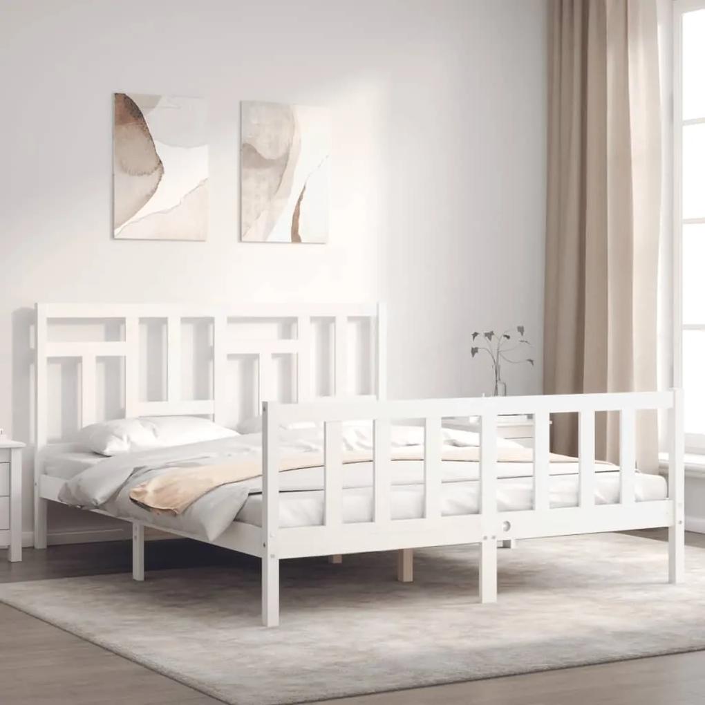 3193147 vidaXL Cadru de pat cu tăblie, alb, king size, lemn masiv
