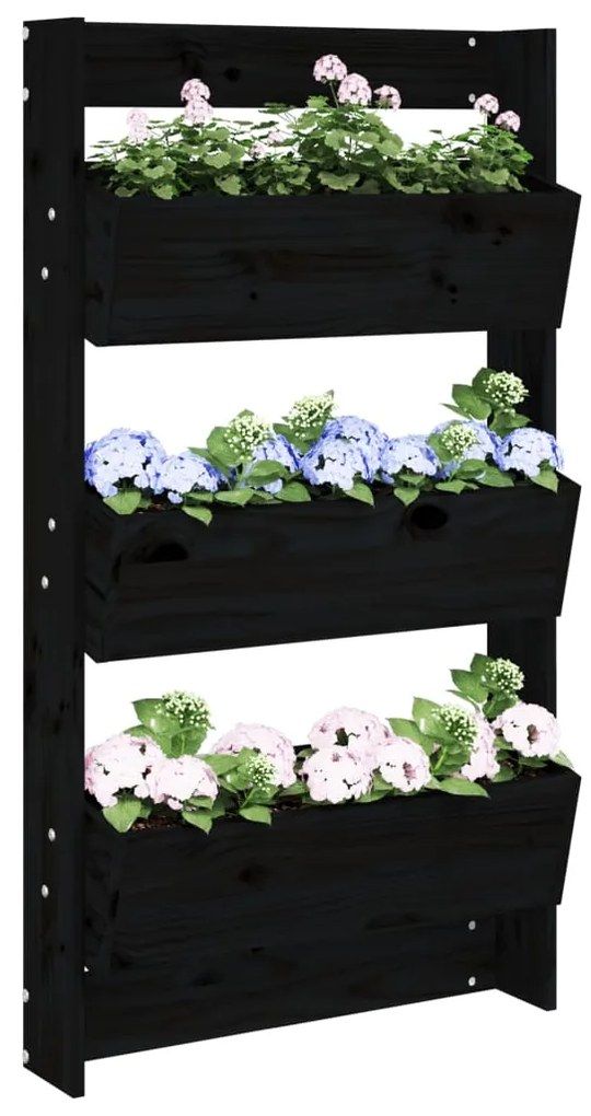 vidaXL Jardinieră de perete cu 3 niveluri negru 60x18,5x110cm lemn pin