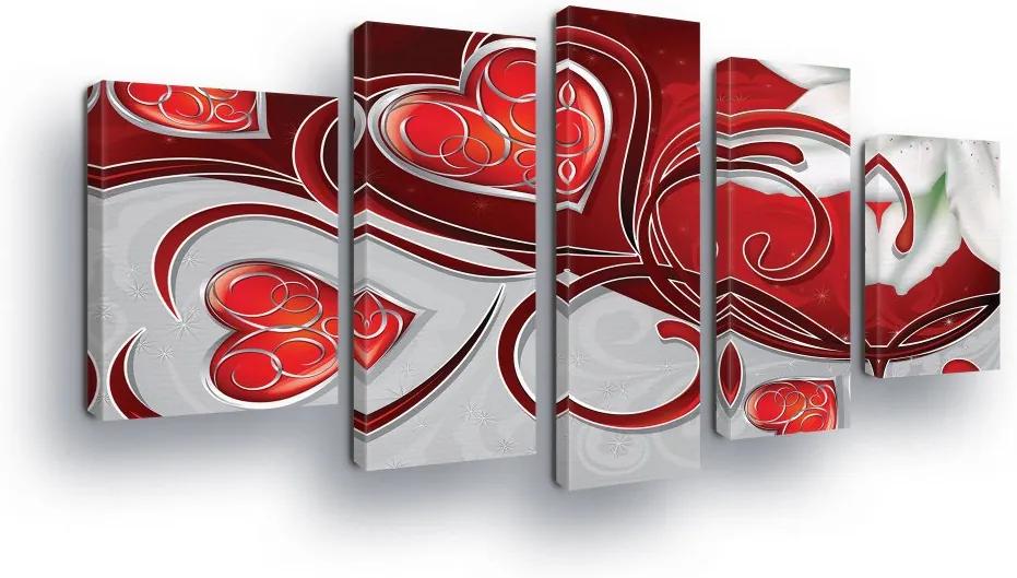 GLIX Tablou - Red Flowers in the Shape of the Heart 2 x 40x60 / 2 x 30x80 / 1 x 30x100 cm