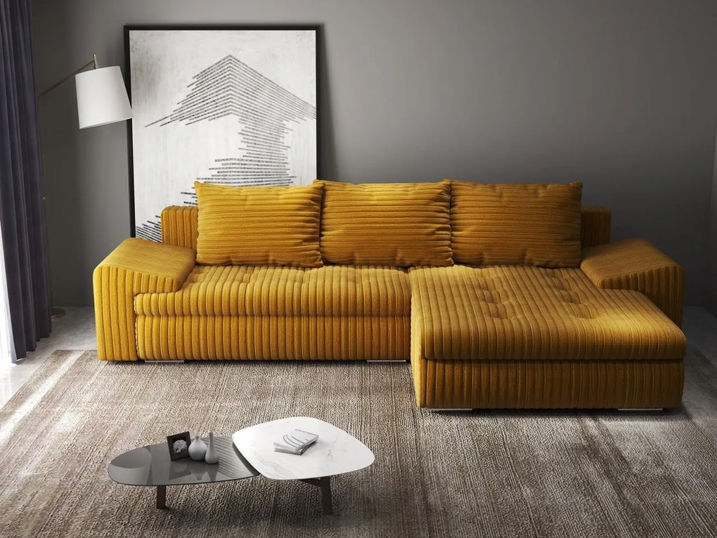 Colțar extensibil dumonde cu ladă de depozitare si sezut confortabil din spuma high-density, Leonardo Ambience Mustar 260x185 cm II