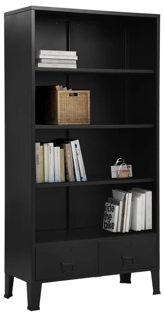 145360 vidaXL Bibliotecă, negru, 90 x 40 x 180 cm, oțel, industrial