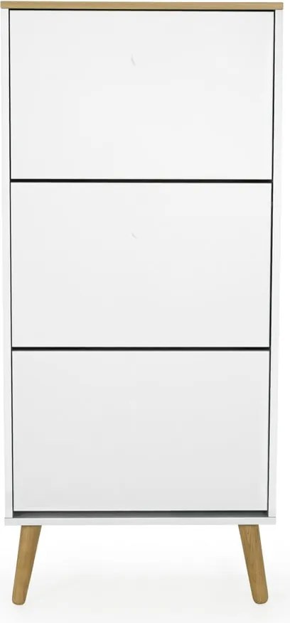 Pantofar cu detalii în decor de stejar și 3 compartimente Tenzo Dot, alb