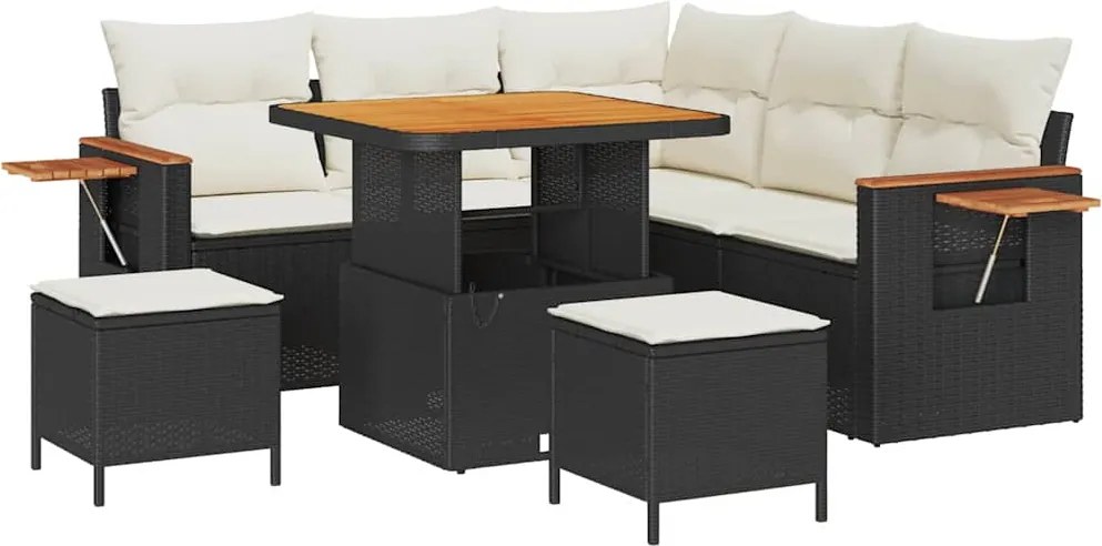 vidaXL Set de canapele pentru grădină 9 pcs Negru și Crem poliratan