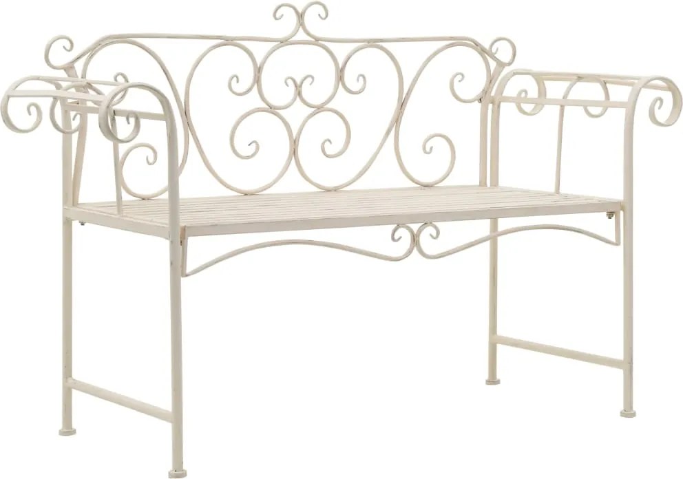 vidaXL Bancă de grădină, alb vintage, 132 cm, metal