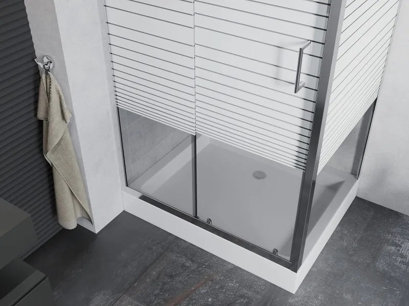Mexen Apia cabina de duș glisantă 100 x 80 cm, dungi albe, crom + cadă de duș Rio - 840-100-080-01-20-4510