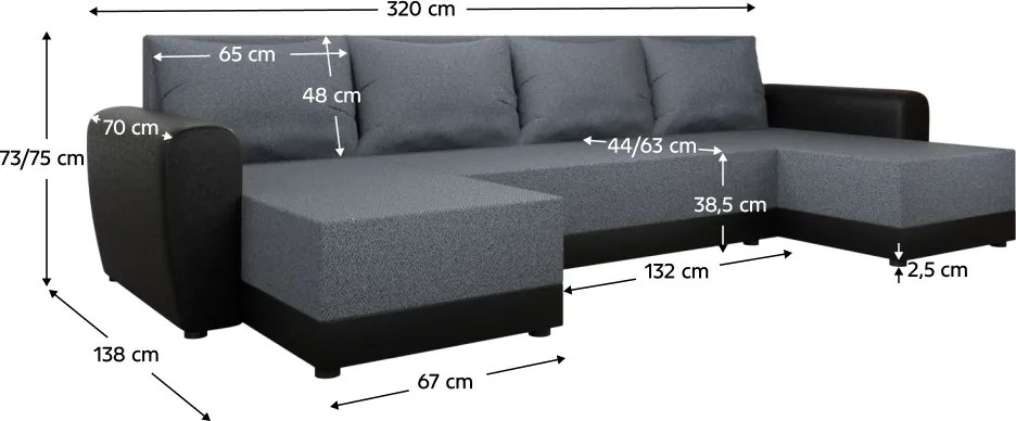 Canapea universală, gri/negru, DAKAR NEW U