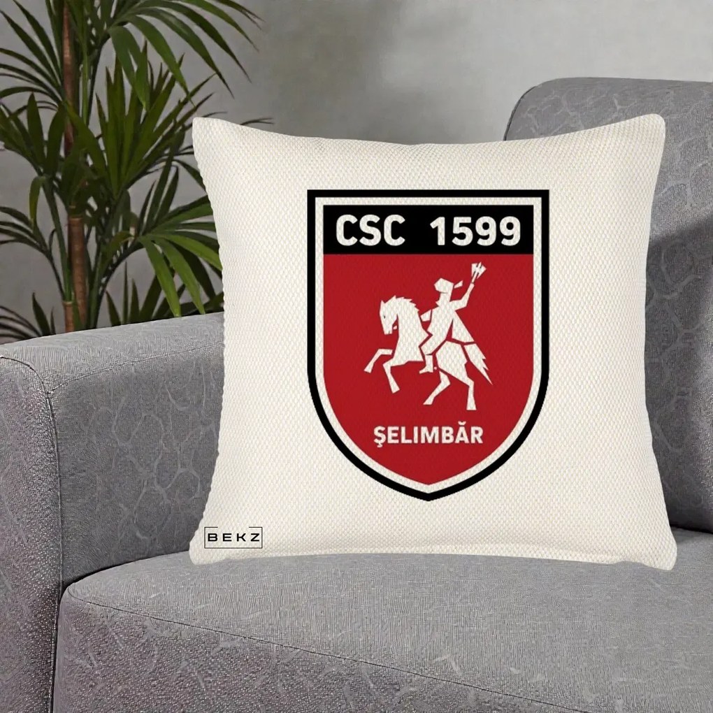 Perna Personalizata CSC 1599 Selimbar Fotbal, 40x40 cm, Crem Reliefat, Husa Detasabila, Perna Inclusa, BEKZ®