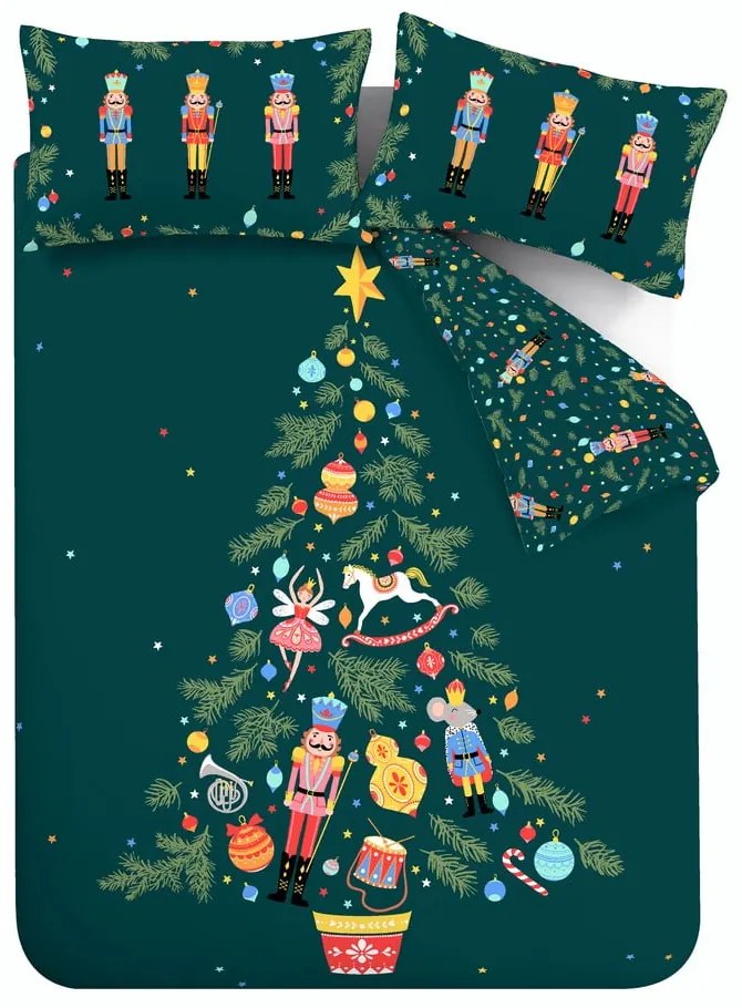 Lenjerie de pat pentru pat dublu/extinsă verde închis 200x200 cm Nutcracker – Catherine Lansfield