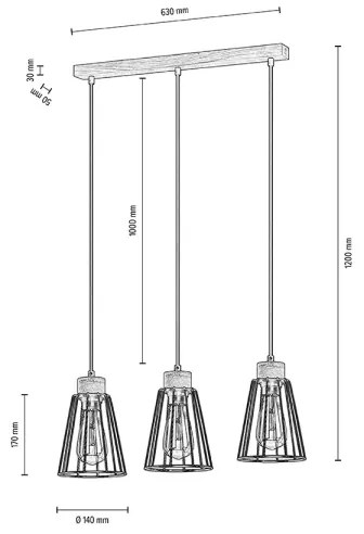 Lustră pe cablu Spot-Light 1311374 ORAZIO 3xE27/60W/230V stejar