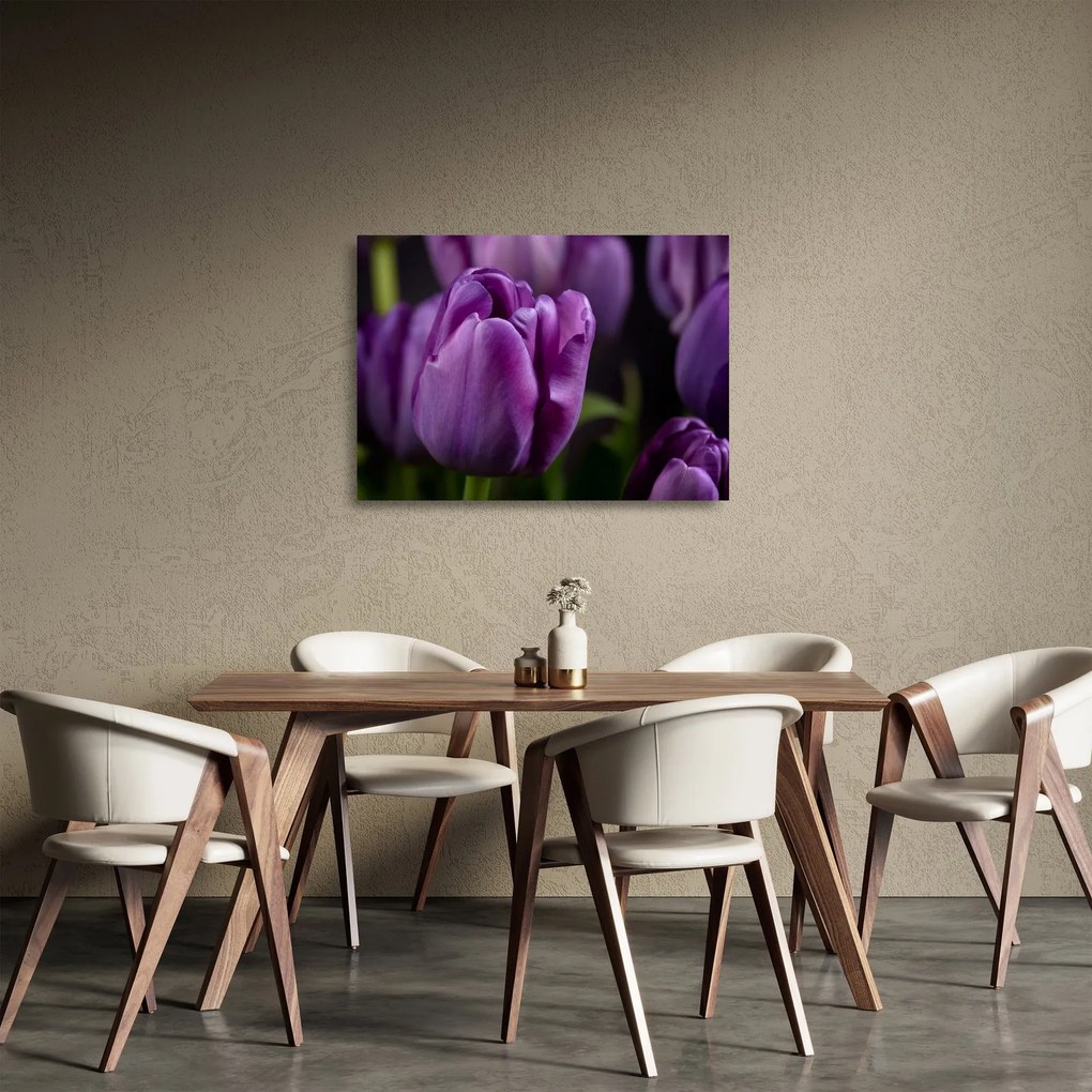Tablou pe sticlă cu flori de lalele (70x50 cm)