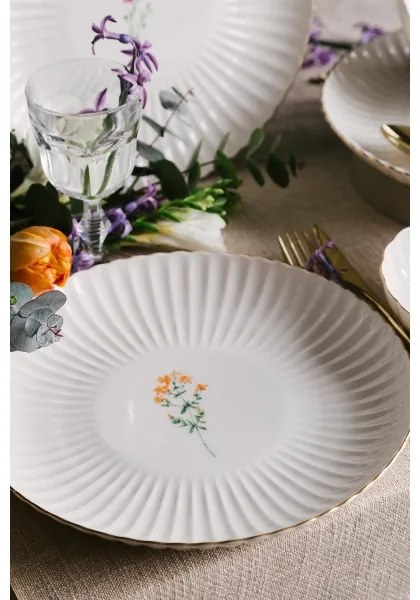 Set veselă 27 piese, porțelan, alb/auriu