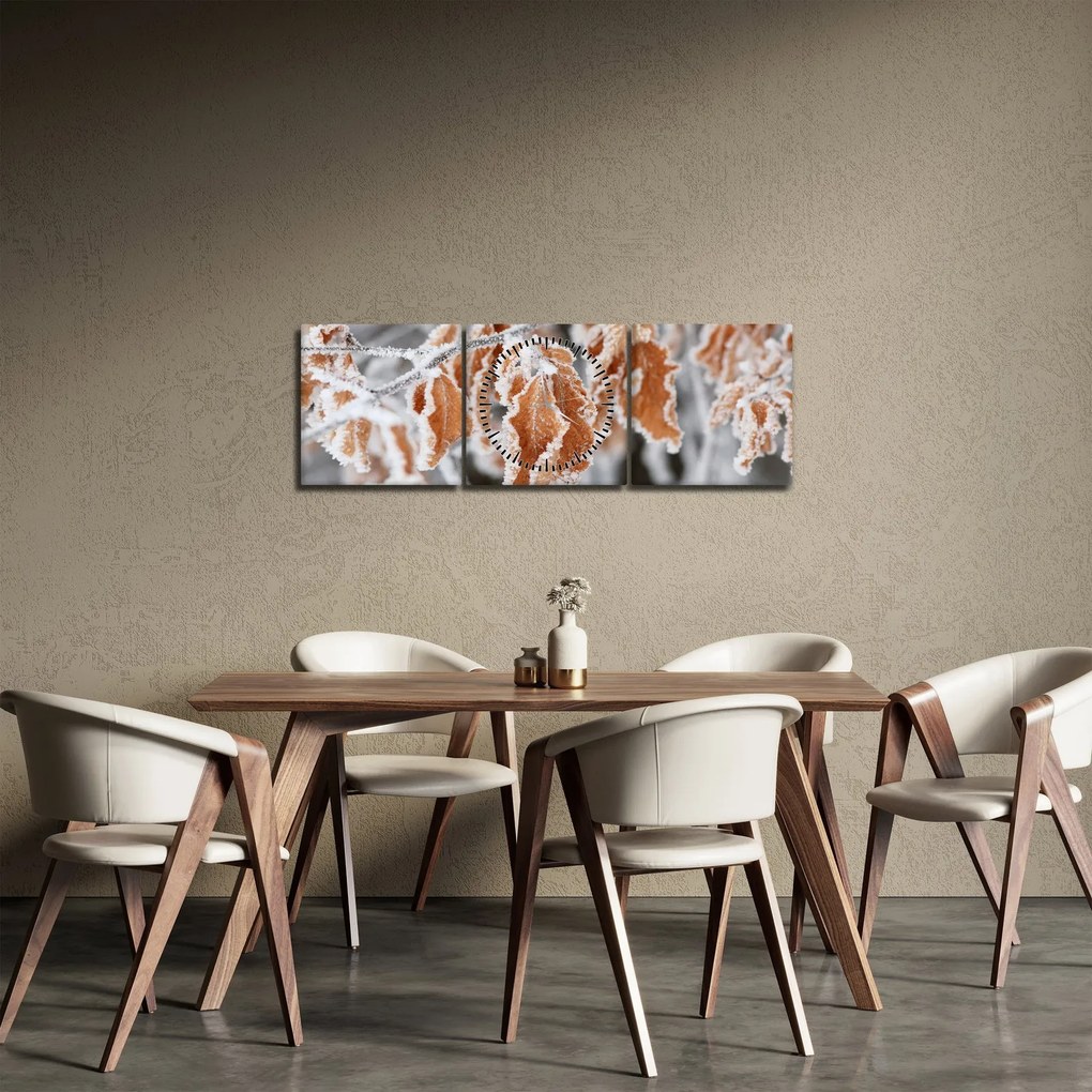 Tablou - Frunze înghețate (cu ceas) (90x30 cm)