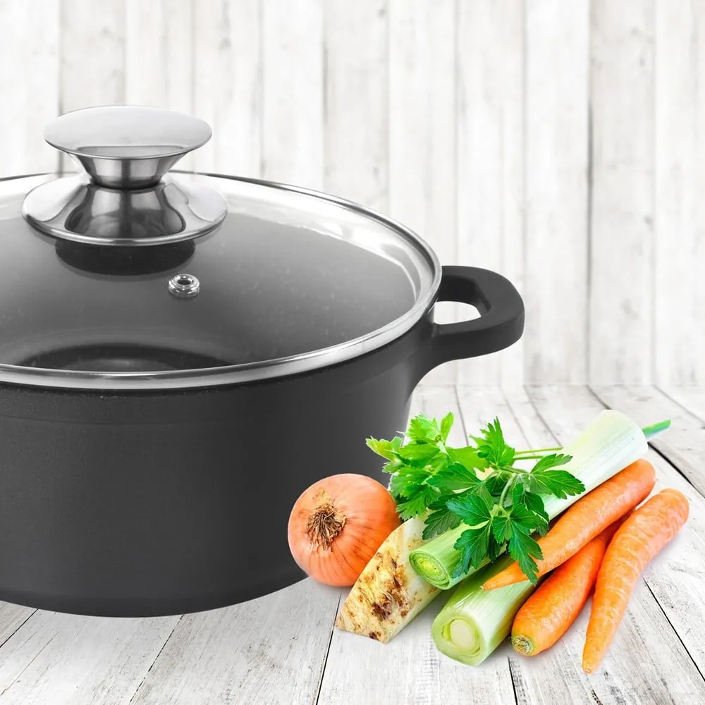 Oală din aluminiu neaderent cu capac din sticlă Orion Grande, ⌀ 24 cm