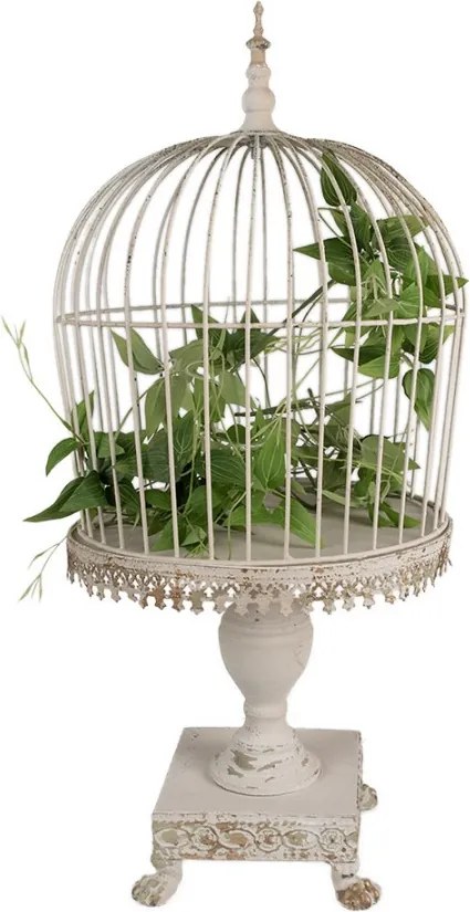 Colivie decorativa pentru pasari, crem, din metal, aspect vintage