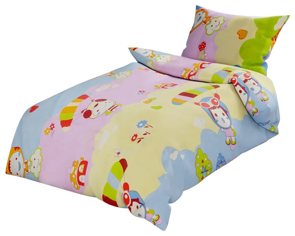 Lenjerii din bumbac pentru patut Culoare albastru, ANIMALE CU PARAPANTA