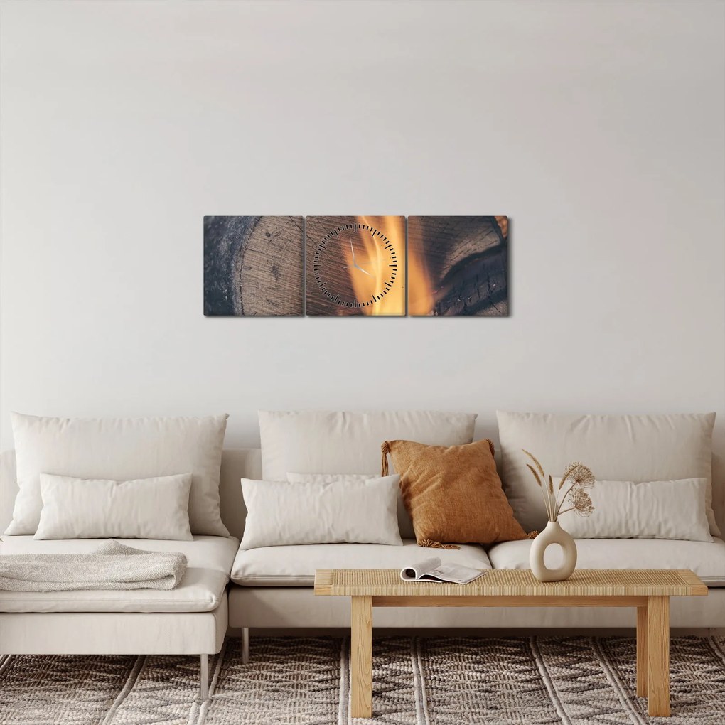 Tablou - Lemn în foc (cu ceas) (90x30 cm)