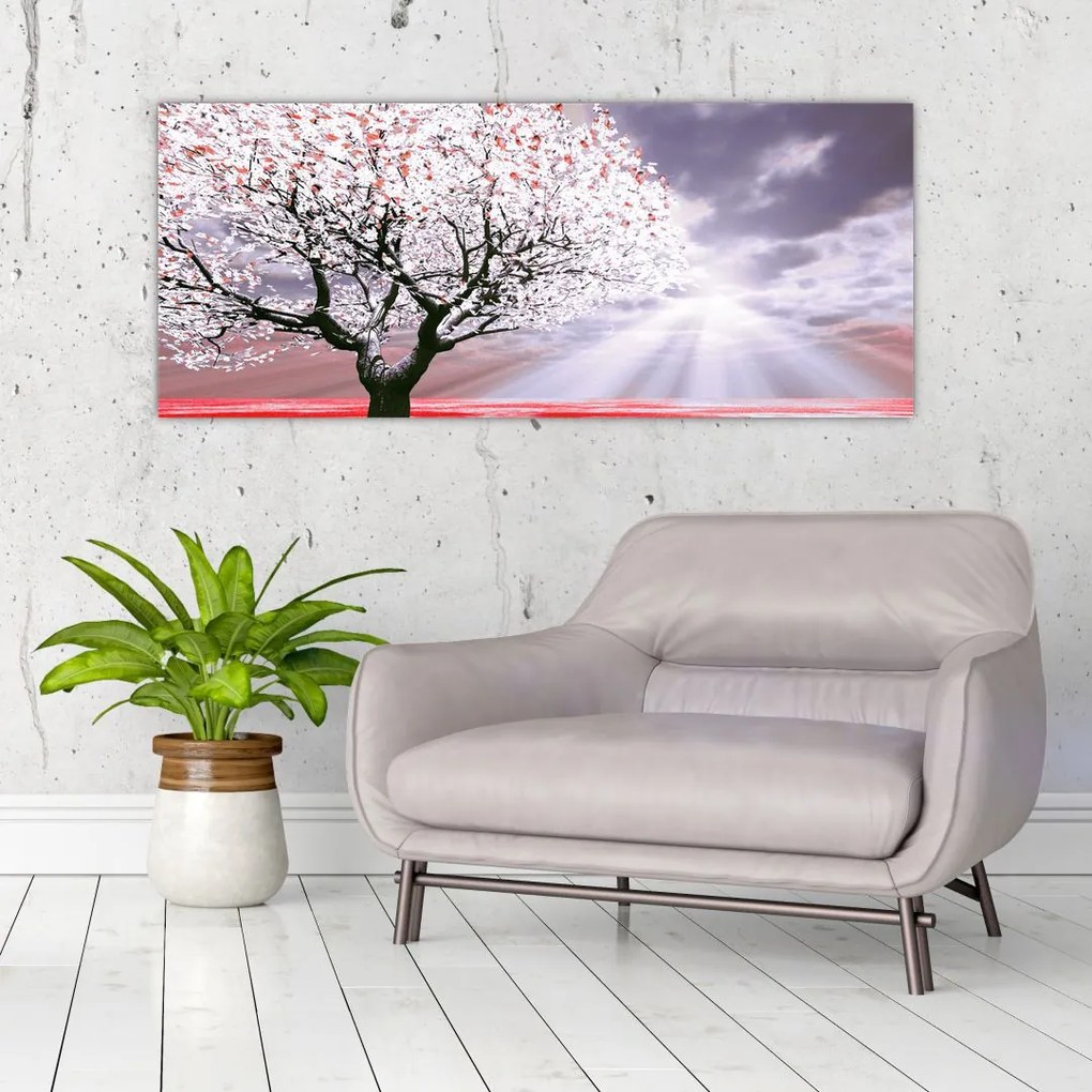 Tablou cu pomul roșu (120x50 cm)