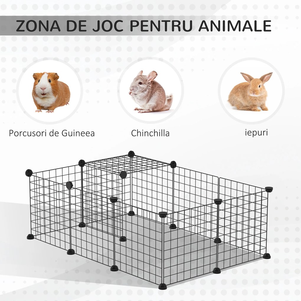 PawHut Țarc Modular pentru Iepuri și Porcușori de Guineea, cu Accesorii, 105x70x35 cm, Negru | Aosom Romania