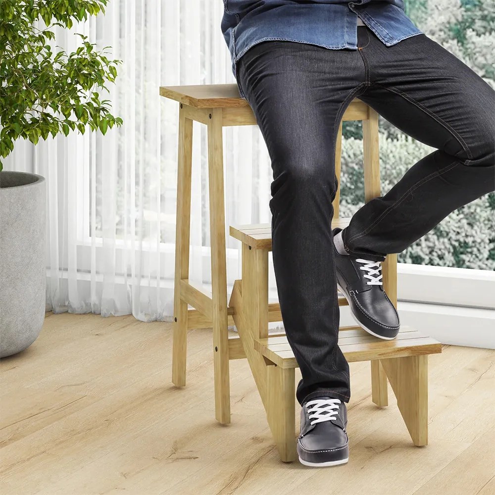 Scăunel pliabil cu 3 trepte, natur