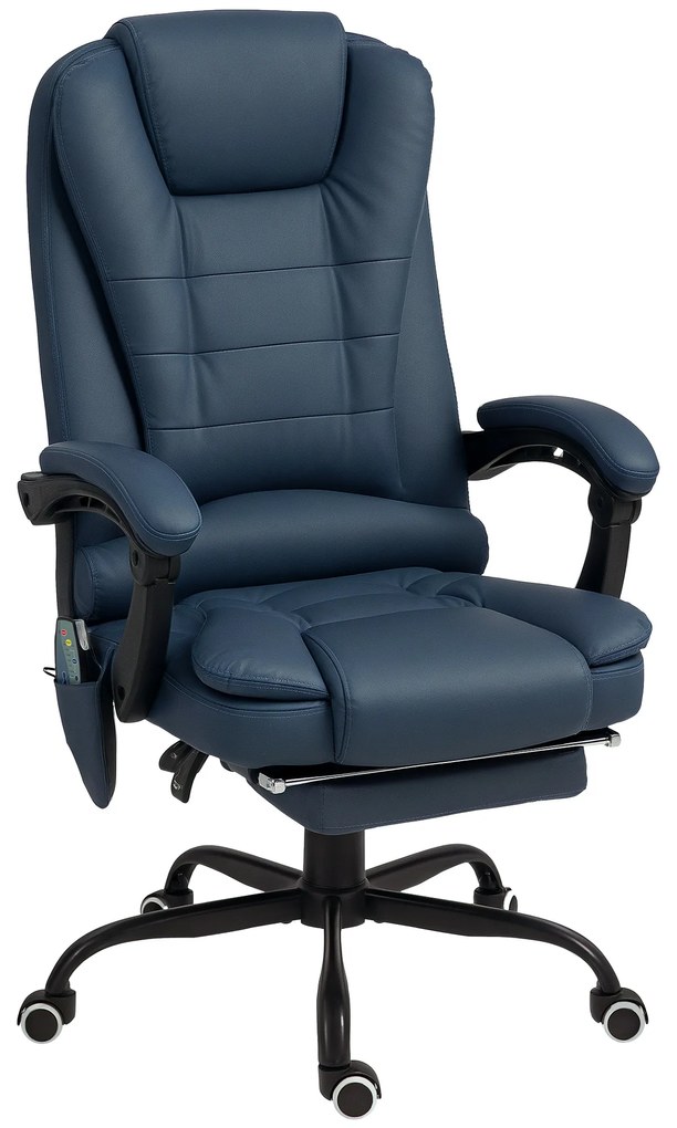 Vinsetto Scaun Birou Ergonomic Fotoliu de Birou Ergonomic cu 7 Puncte de Masaj Suport Picioare Reglabil 67x67x111-121 cm Albastru | Aosom Romania