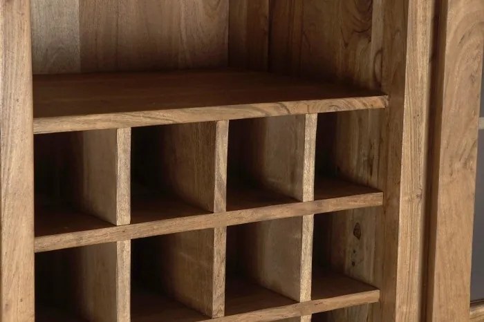 Vitrina din lemn de acacia si rattan, cu suport de vinuri, Verona