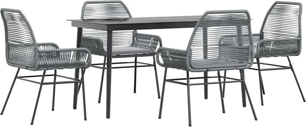vidaXL Set de sufragerie de grădină 5 piese sticlă poliratan gri