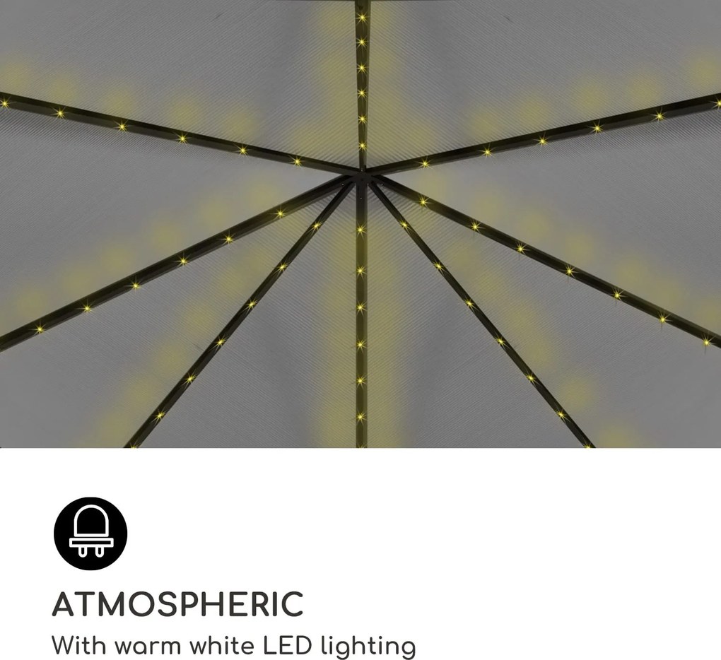 Blumfeldt Pantheon Solid Sky Ambient Solar, pavilion cu acoperiș gri, 3 × 3 m, policarbonat, aluminiu, iluminat