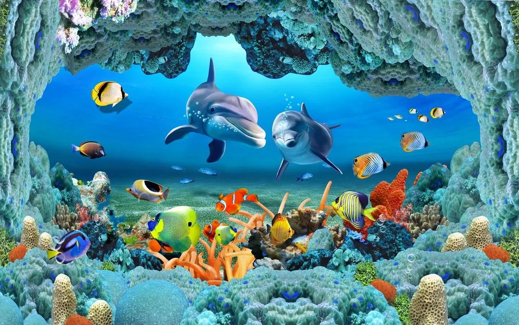 Fototapete, Delfinii printre pesti si corali Art.01305