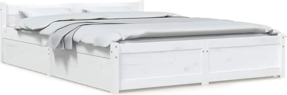 vidaXL Cadru de pat cu sertare Double, alb, 135x190 cm