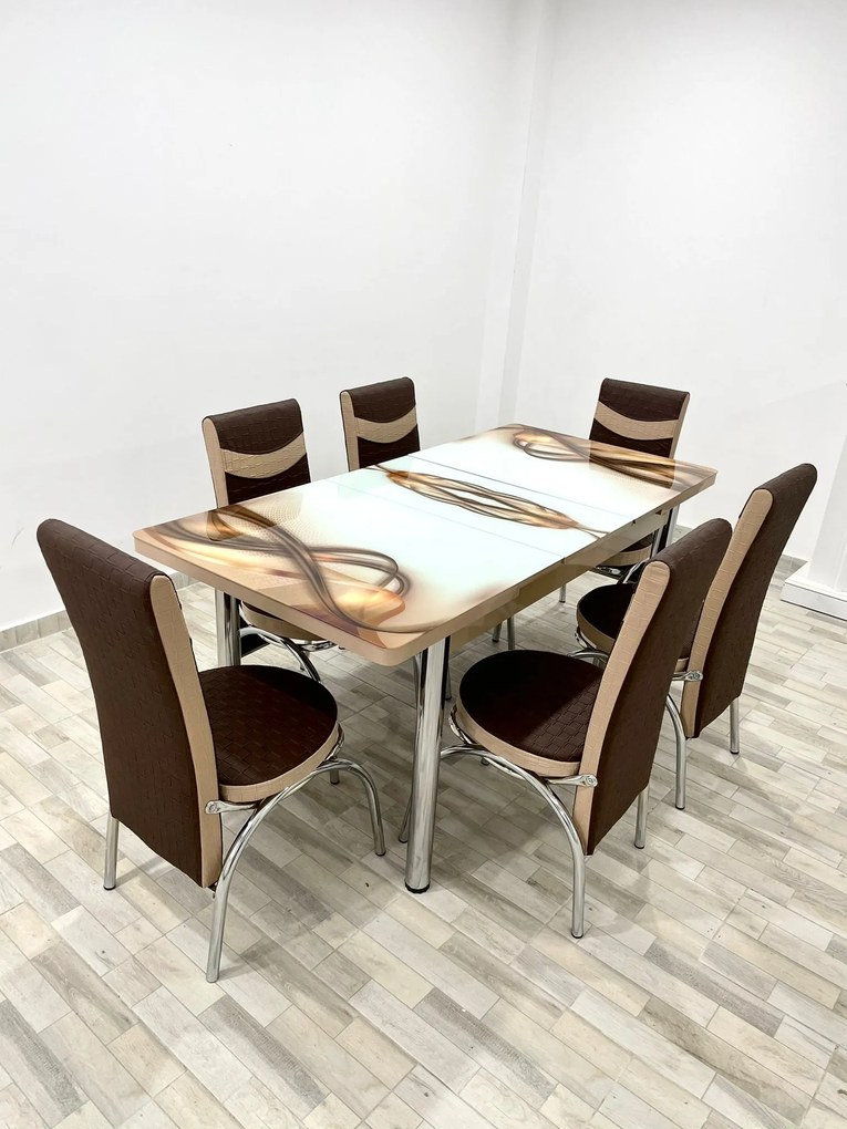 Set masa extensibila 130 / 170 x 80 cm cu 6 scaune, model 1134
