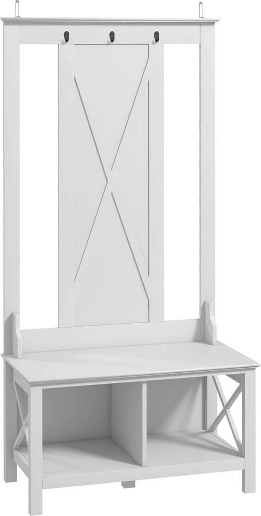 HOMCOM Suport pentru Haine cu Pantofi din Lemn cu 2 Rafturi și 3 Cârlige pentru Agățat Rucsacuri 80,5x40x168 cm Alb | Aosom Romania