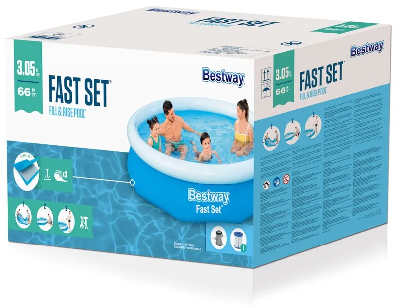 Piscină gonflabilă Bestway Fast Set, 305 x 66 cm, filtrare cu cartușe