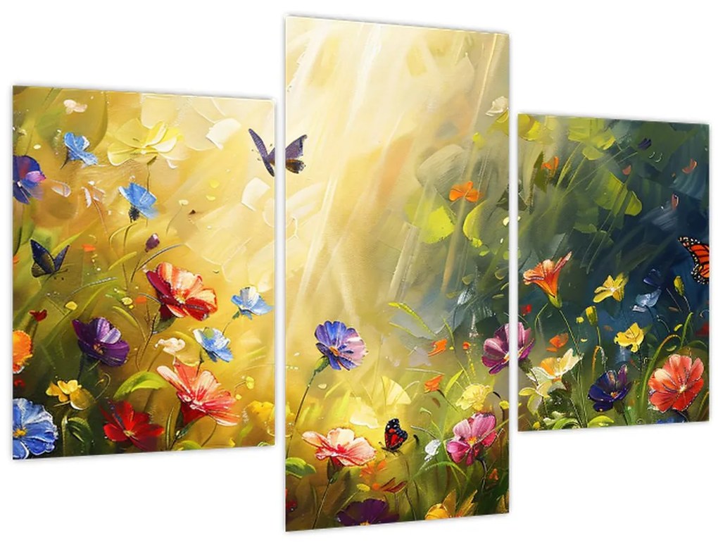 Tablou - Pajiște cu flori de primăvară, pictură (90x60 cm)