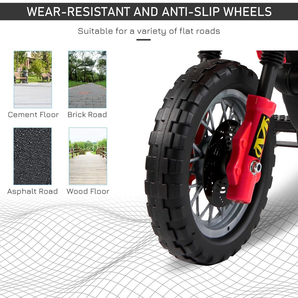 Moto Cross Electric pentru Copii cu Role din PP și fier, 102×53×66cm Roșu HOMCOM | Aosom RO