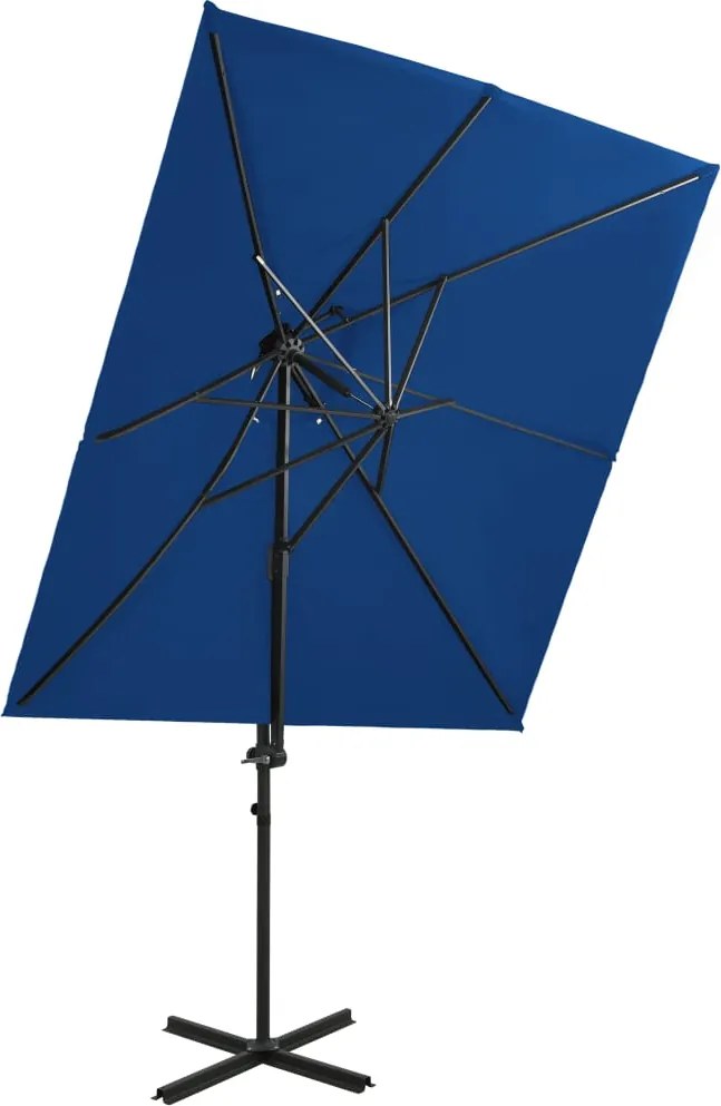 vidaXL Umbrelă în consolă cu înveliș dublu, albastru azuriu 250x250 cm