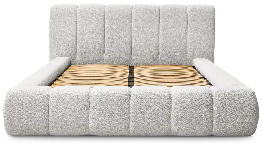 Pat matrimonial gri deschis tapițat cu spațiu de depozitare cu somieră 160x200 cm Denali – Bobochic Paris
