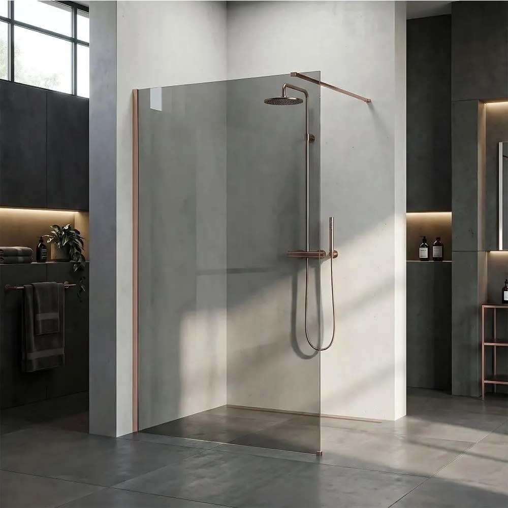 Paravan de dus fumuriu Rea Flexi Grey 130 cm cupru periat