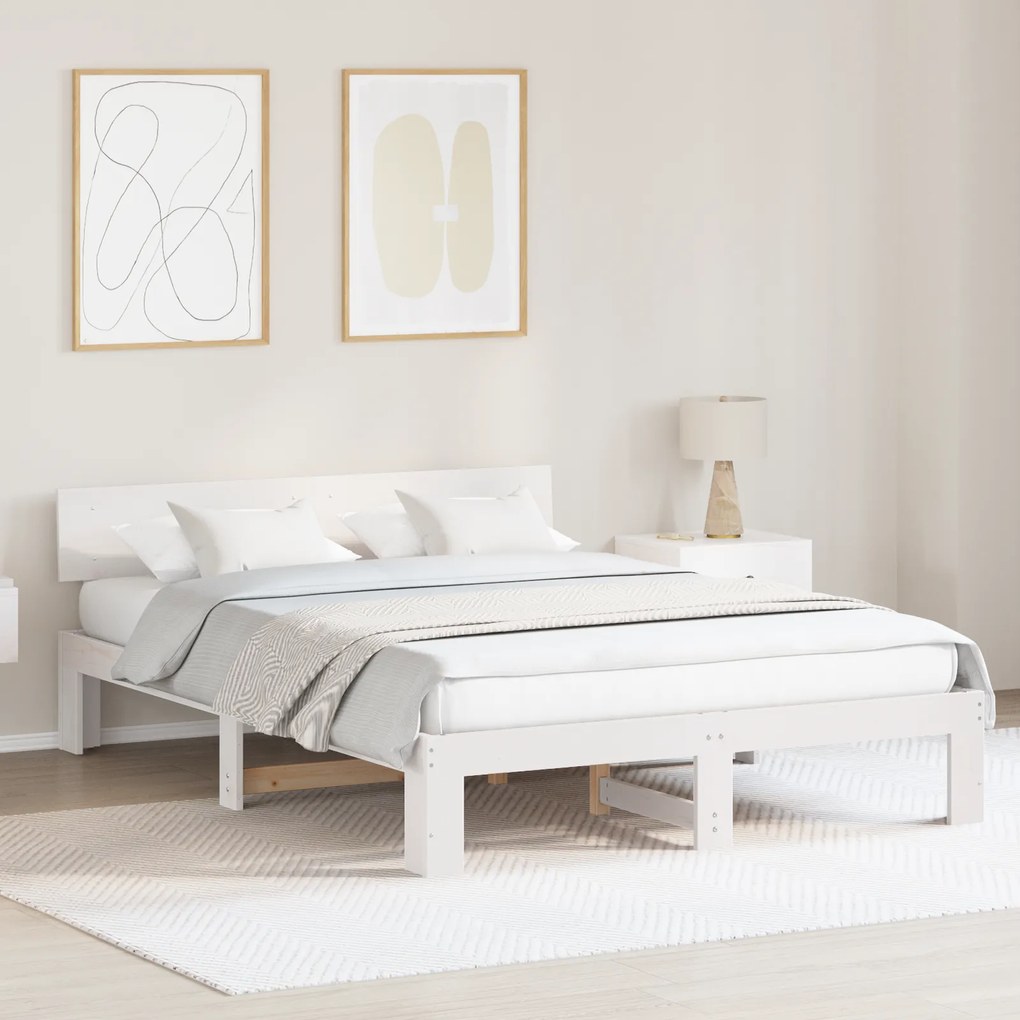 vidaXL Cadru de pat cu headboard Alb 140 x 200 cm Lemn masiv de pin