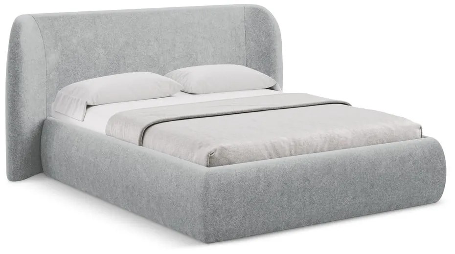 Pat matrimonial gri deschis tapițat cu spațiu de depozitare cu somieră 160x200 cm Hauke – Makamii
