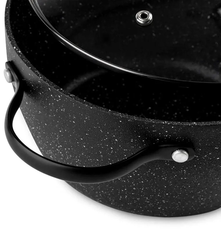 Cratiță Luigi Ferrero Symphony FR-2010, 20x10.5 cm, 2.6 l, Acoperire antiaderentă, Capac din sticlă cu gaură pentru abur, Mânere din oțel cu PVD, Inducție, Marmură neagră