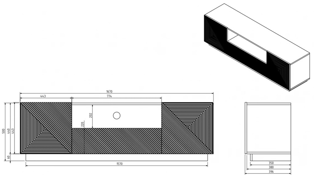 Comodă TV Asha suspendat 167 cm - alb mat