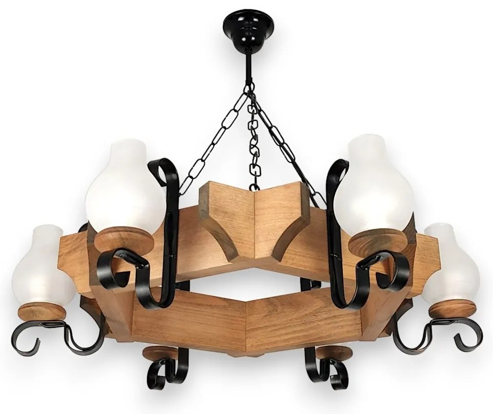 Candelabru rustic fabricat manual din lemn dim.65x65cm, 6 brate Queen WOOD-QU-SP6