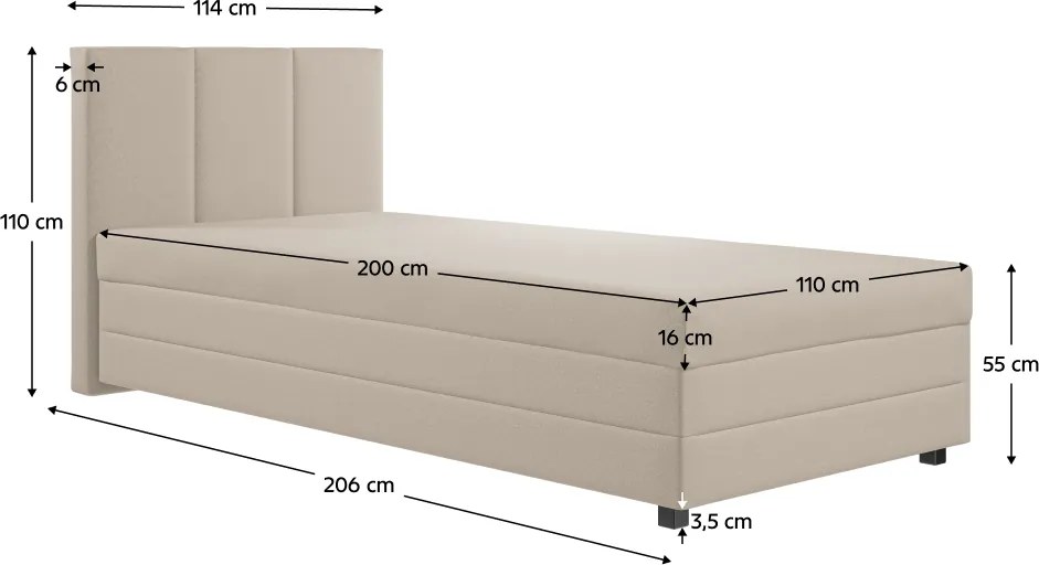 Pat tip boxspring, pat de o persoană, bej, 110x200, universal, ALEXA