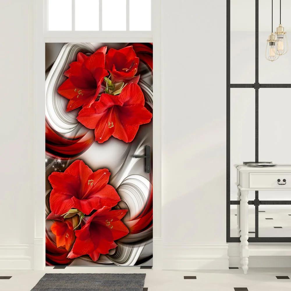 Fototapet pentru u?ă Bimago - Abstraction and red flowers + adeziv gratuit 100x210 cm