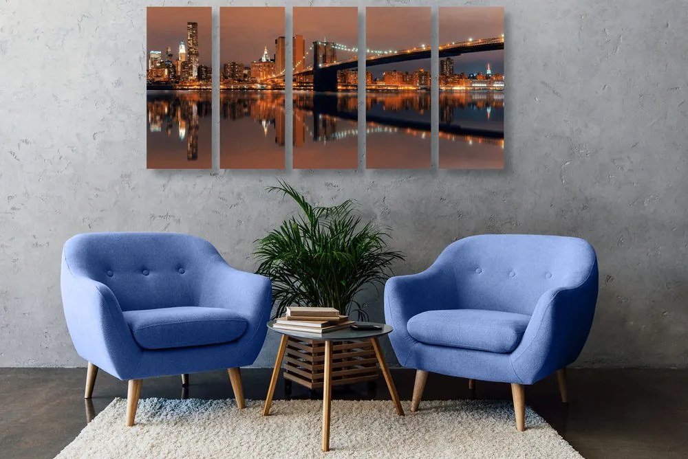 Tablou 5-piese reflexie Manhattanului în apă