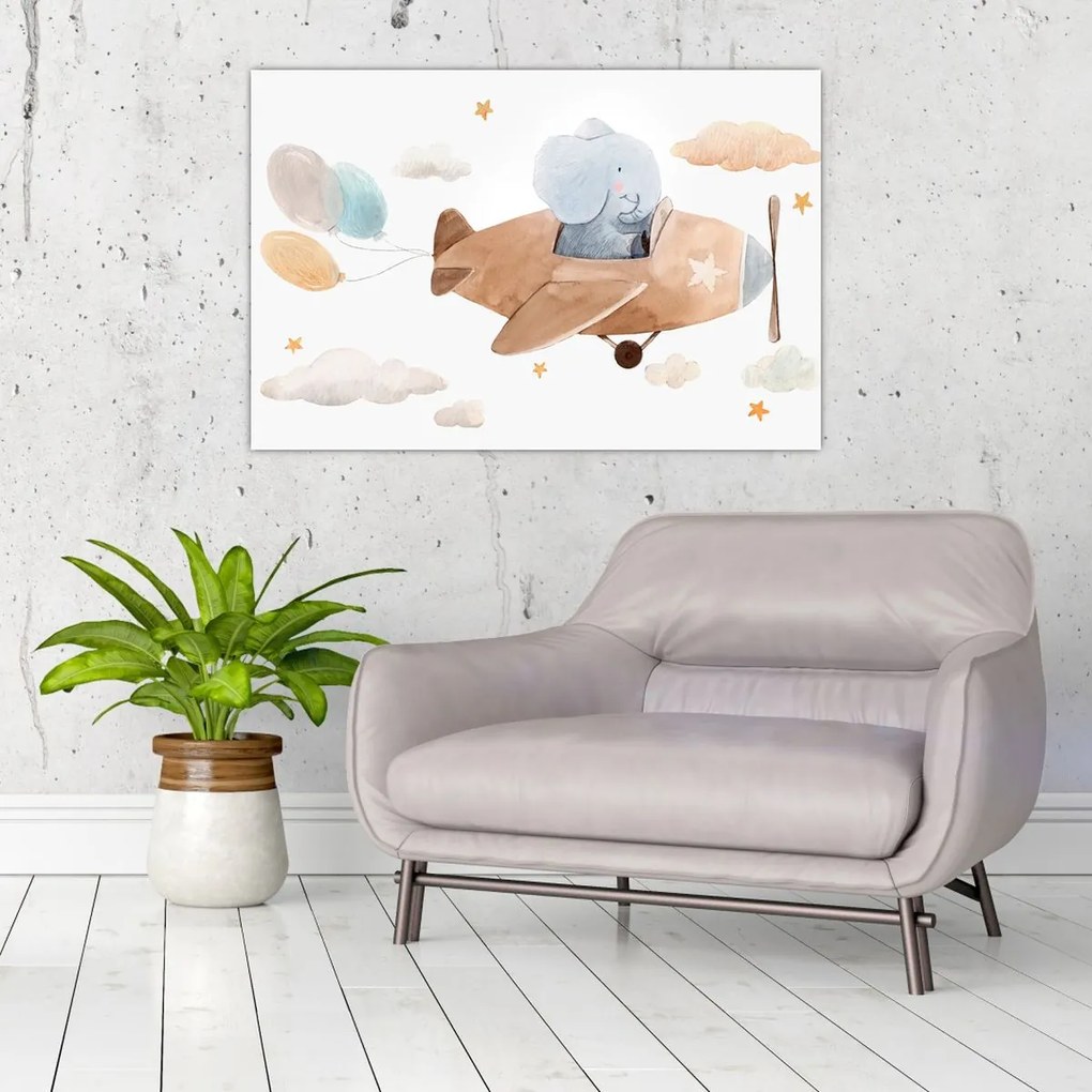 Tablou - Acuarelă elefant într-un avion (90x60 cm)