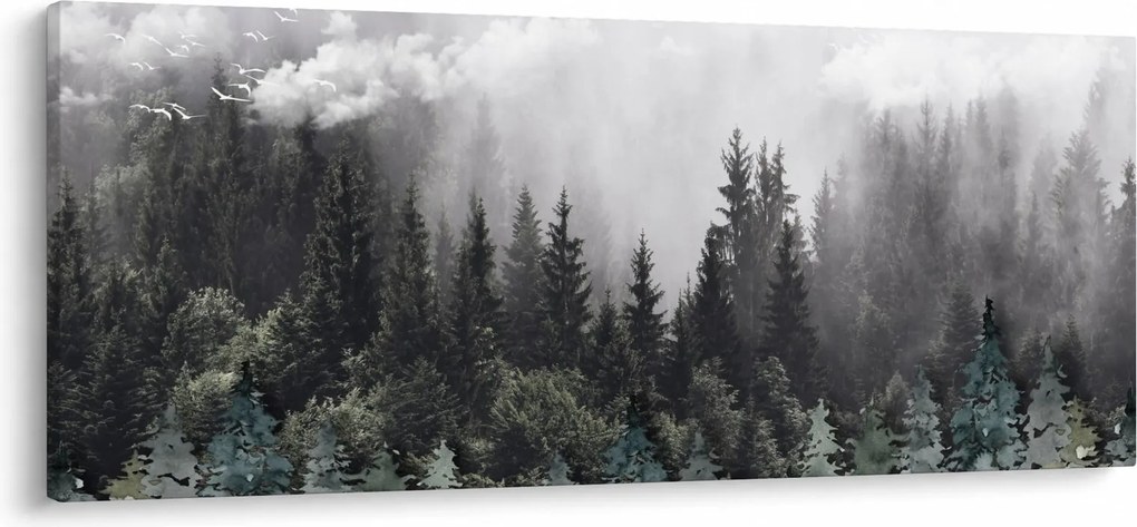 Tablou - Pădure cu elemente ilustrate (120x50 cm)